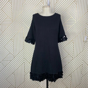 QI‎ CASHMERE Short Sleeve Sequin Disco Beaded Dress in Black Size US Medium